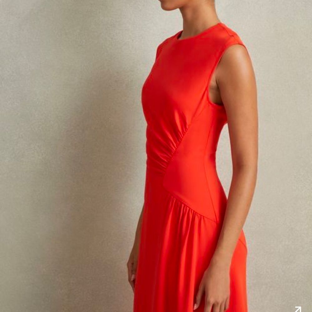 REISS STACEY RUCHED MIDI DRESS Orange Size 8 NWT - Picture 2 of 5